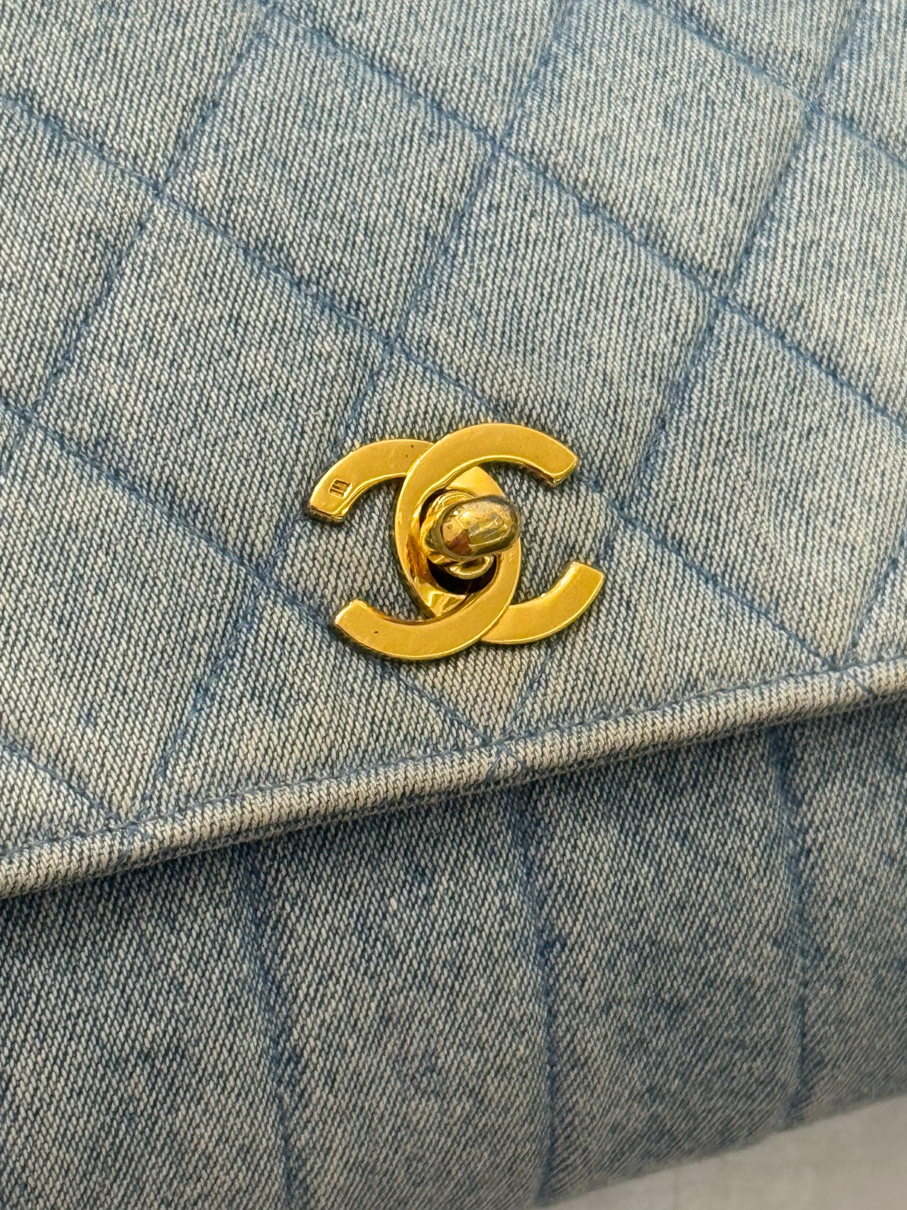 Gray Rare Chanel F/W 1991 Hip Hop Collection denim quilted single flap bag For Sale