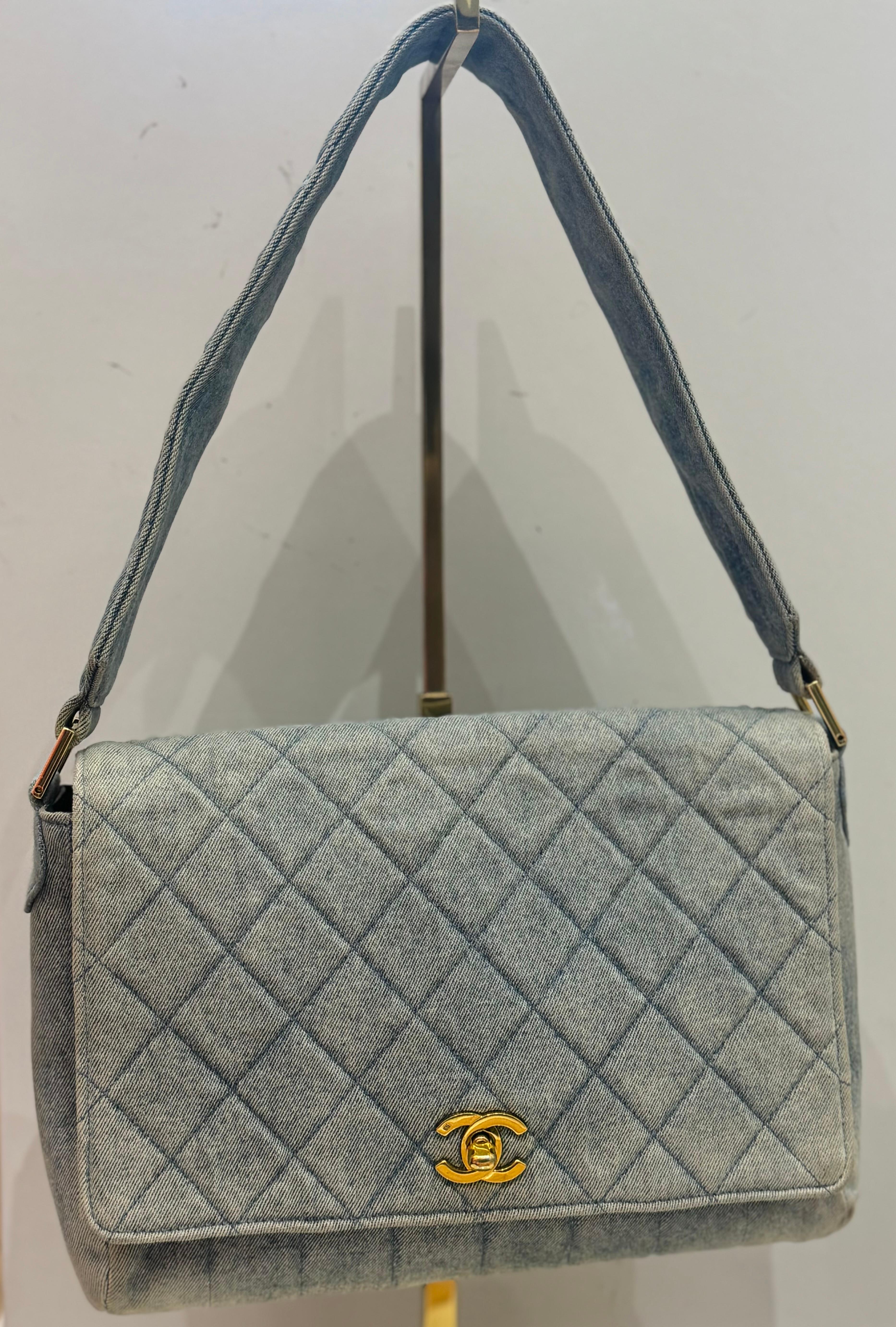 Women's or Men's Rare Chanel F/W 1991 Hip Hop Collection denim quilted single flap bag For Sale