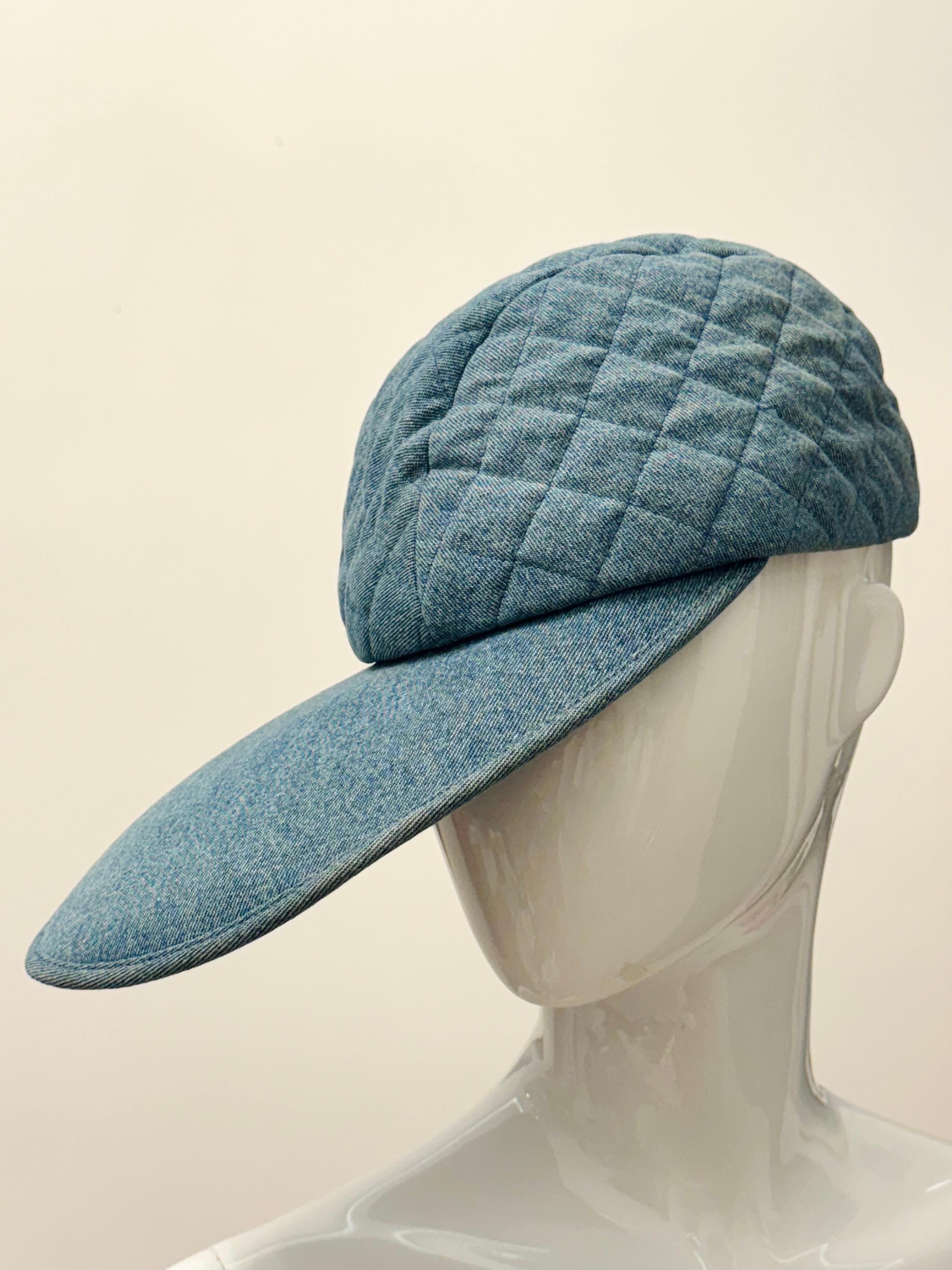 da uomo o donna Raro cappellino da baseball in denim trapuntato Chanel A/I 1991 Hip Hop Collection in vendita