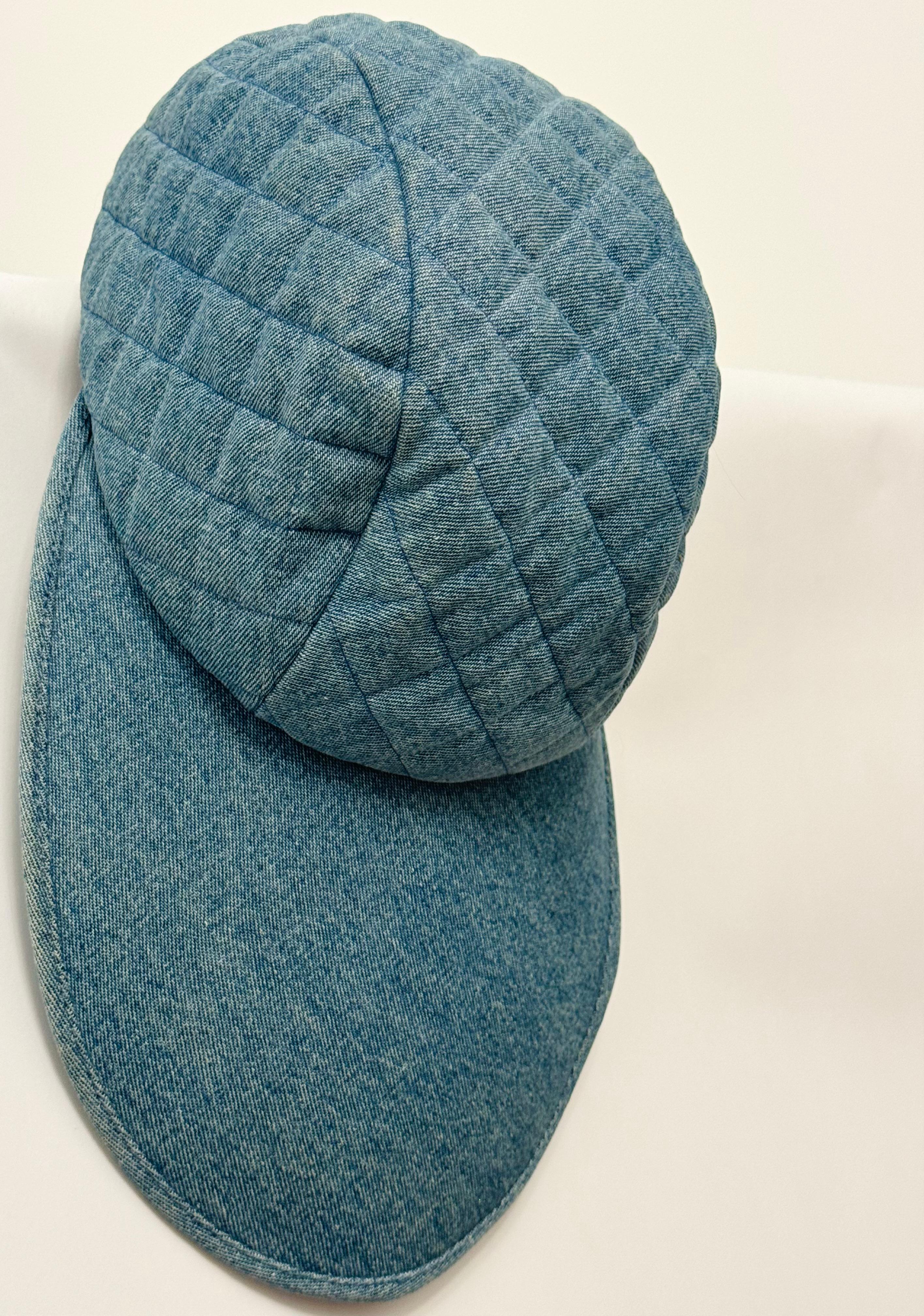 Raro cappellino da baseball in denim trapuntato Chanel A/I 1991 Hip Hop Collection in vendita 4