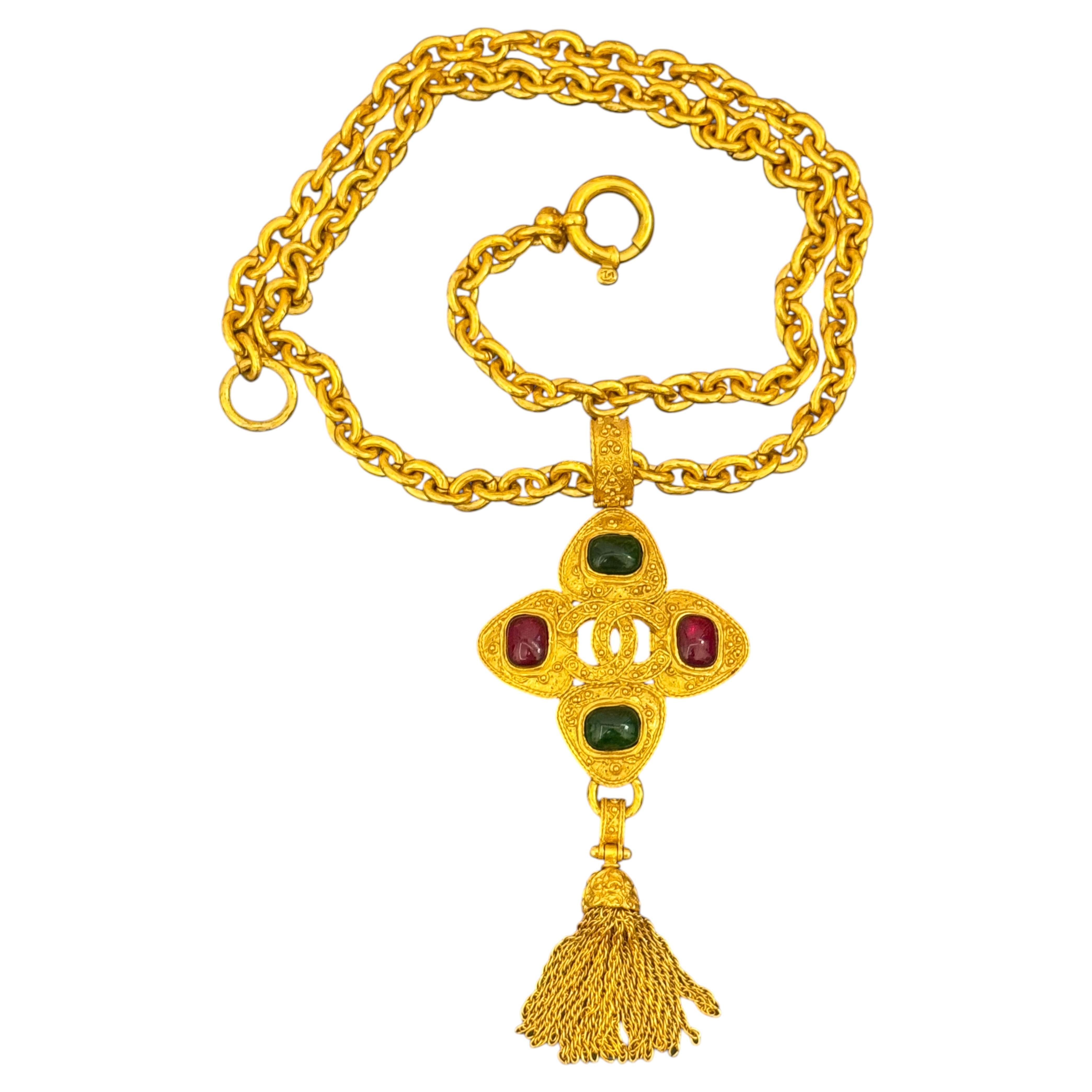 Rare Chanel F/W 1994 by Karl Lagerfeld Gripoix tassel cross necklace