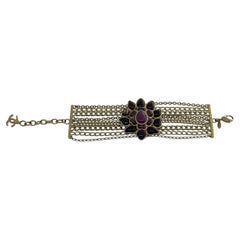Rare Chanel Gold Byzantine Gripoix Crystal Flower Chain Bracelet
