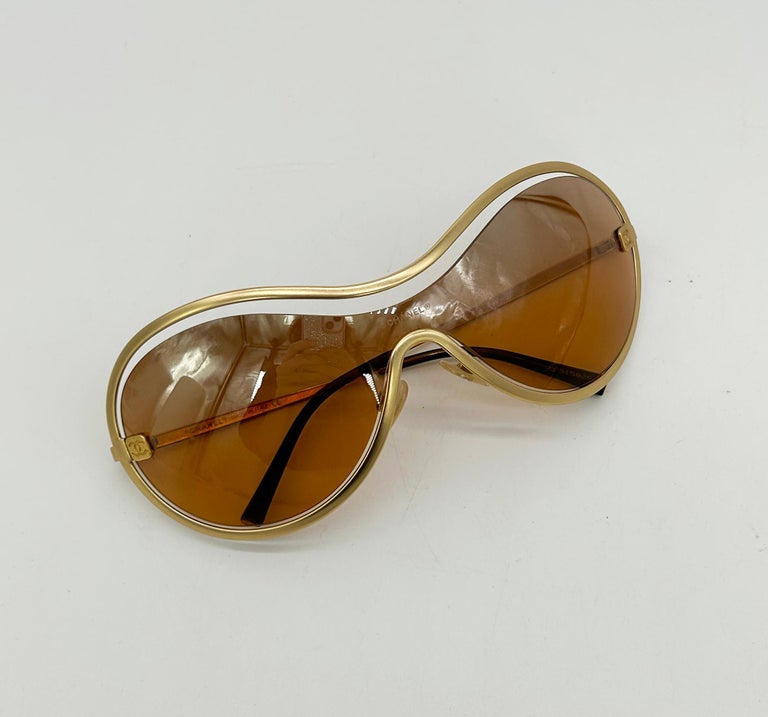 RARE Chanel Gold Floating Frame Tan Mirror Lens Sunglasses c  display picture 1