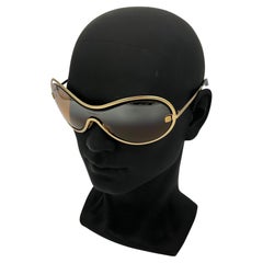 RARE Chanel Gold Floating Frame Tan Mirror Lens Sunglasses c 2000s