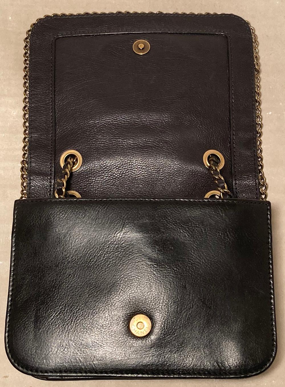 RARE Chanel Gripoix Beaded Black Leather Chain Trim Classic Flap Bag 4