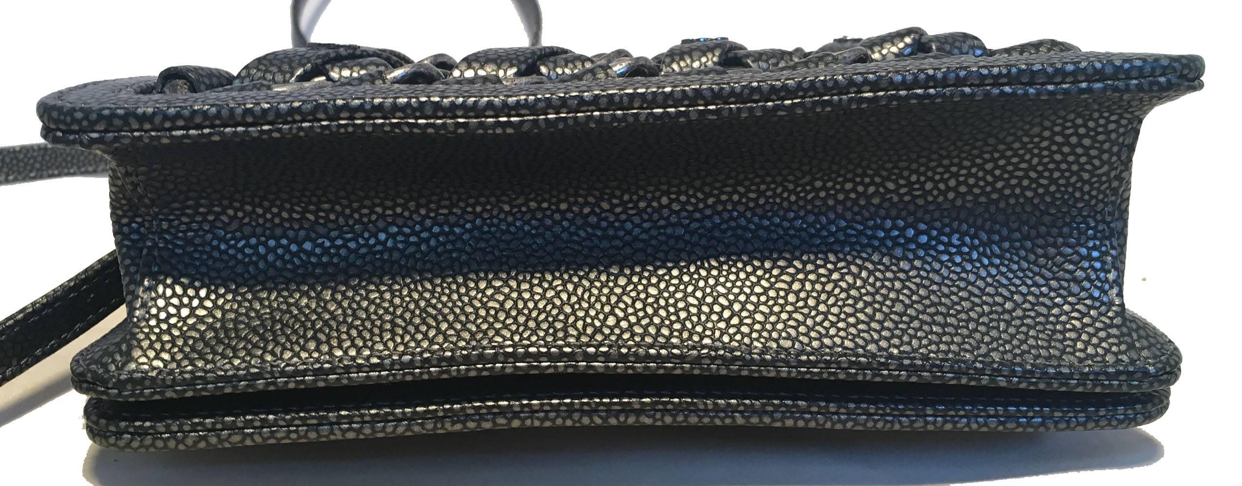 Chanel Gunmetal Caviar Leather and Chain Woven Classic Flap Shoulder Bag In Excellent Condition In Philadelphia, PA