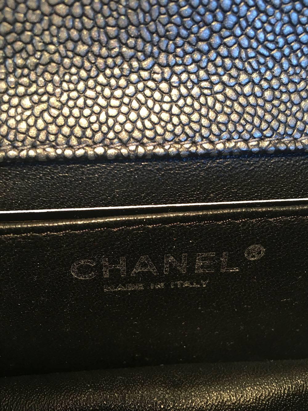 Chanel Gunmetal Caviar Leather and Chain Woven Classic Flap Shoulder Bag 2