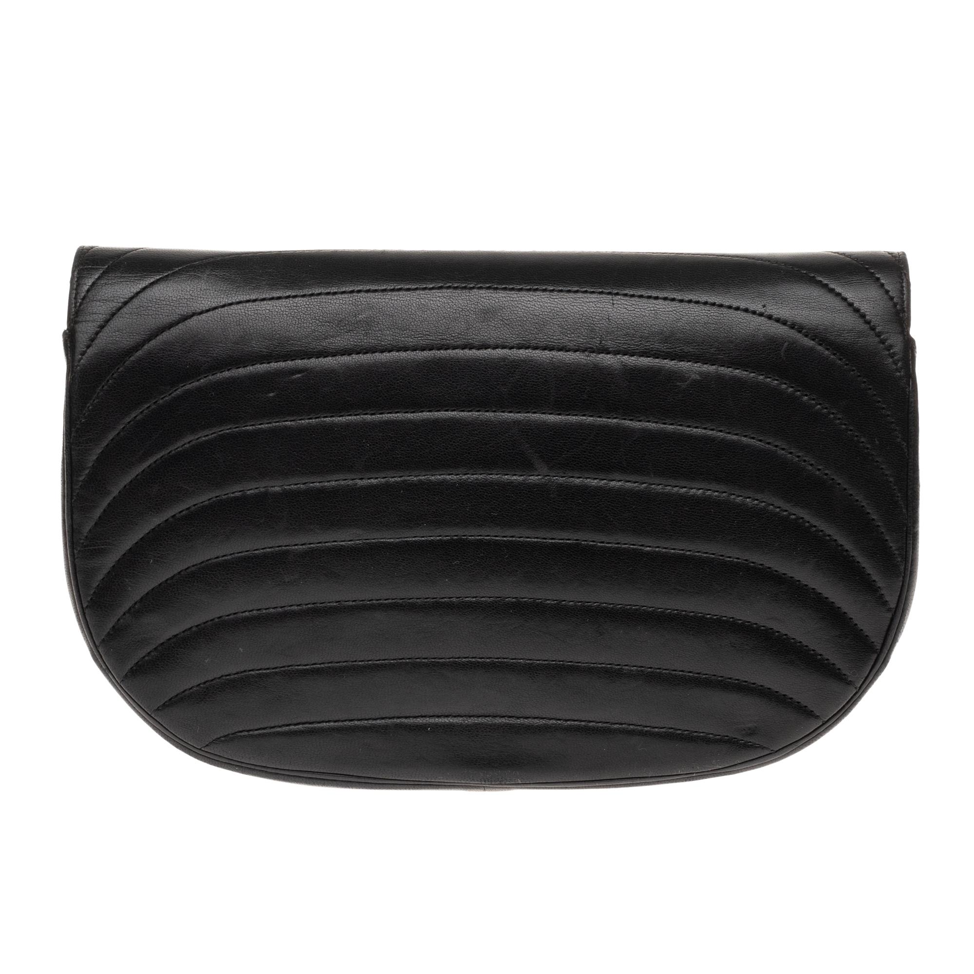 Black Rare Chanel handbag in waved black lambskin and gold hardware