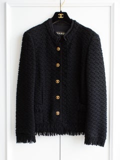 Rare Chanel Haute Couture F/W 1970 Jackie Black Gold CC Fringe LBJ Tweed Jacket