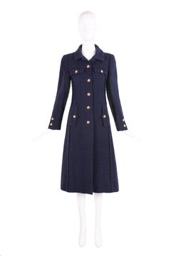 Rare Chanel Haute Couture Navy Boucle Wool Coat w/Lion Head Buttons No.55591