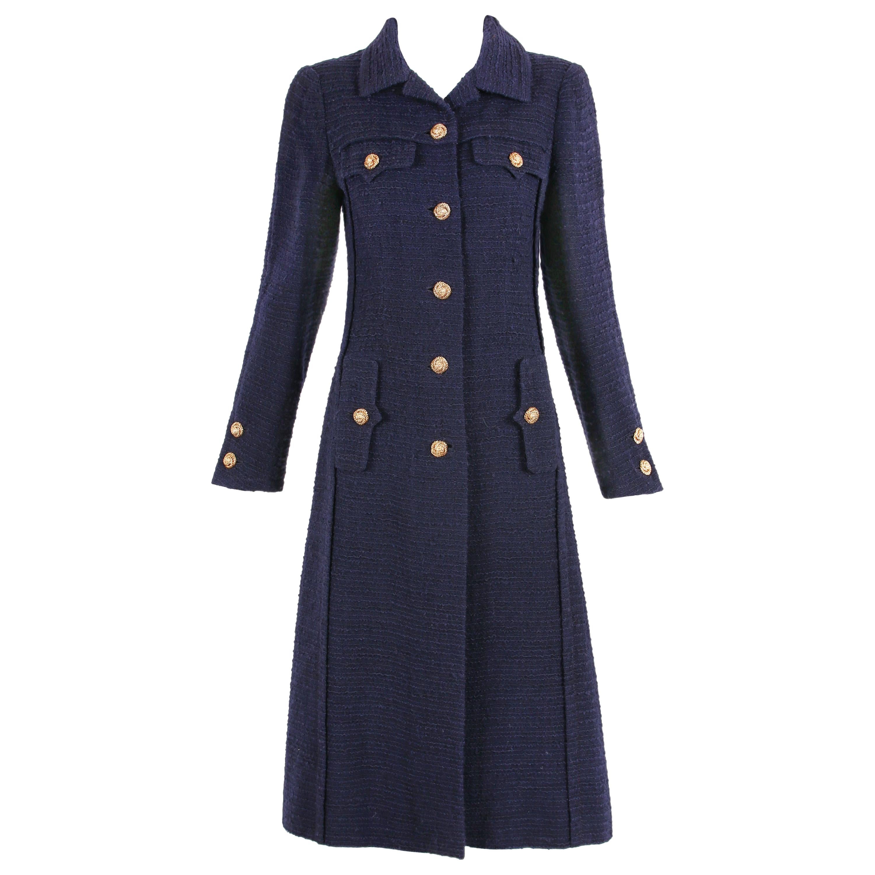 Rare Chanel Haute Couture Navy Boucle Wool Coat w/Lion Head Buttons No.55591  at 1stDibs