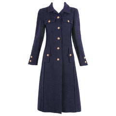 Vintage Rare Chanel Haute Couture Navy Boucle Wool Coat w/Lion Head Buttons No.55591