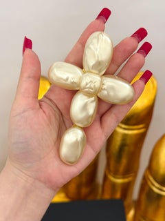 Rare Chanel Haute Couture S/S 1992 runway Massive Gripoix pearl Cross Pendant