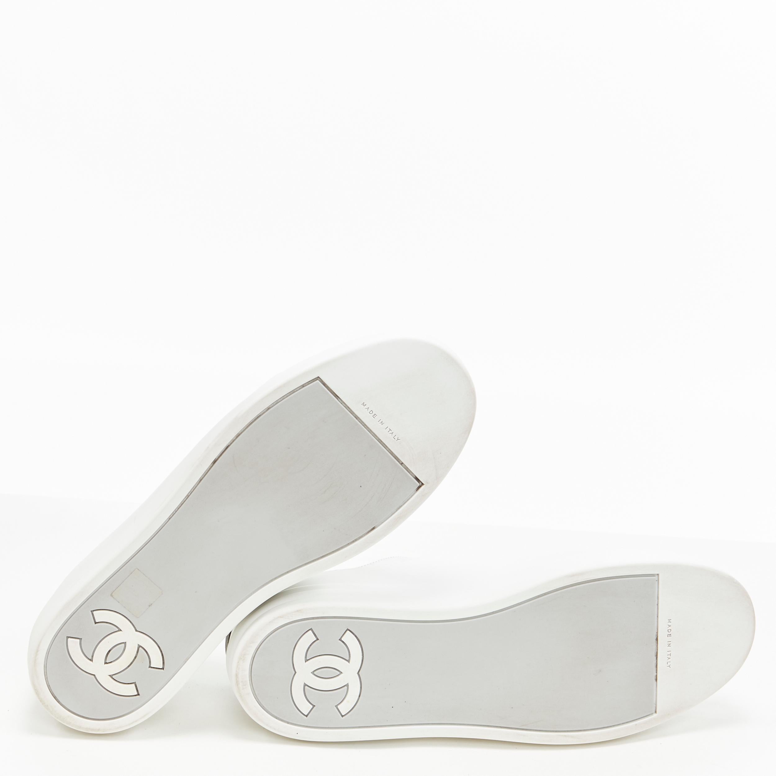 raro Chanel interlocking CC bianco gomma metallizzata argento sneaker bassa EU43 1