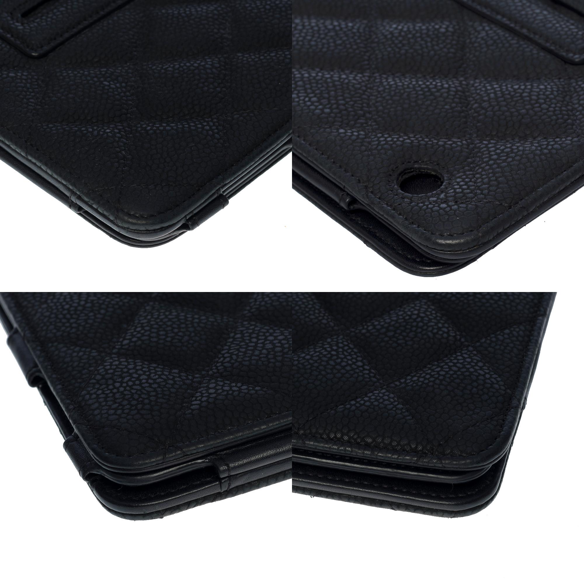 Rare Chanel Ipad/Tablet pouch in black mattified caviar leather, SHW 2