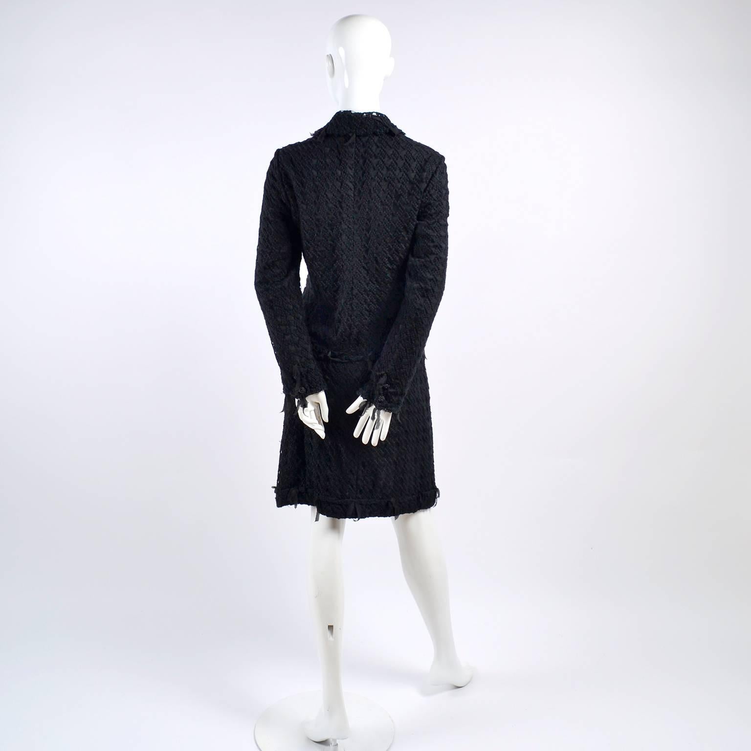 Women's Chanel Jacket and Skirt Suit in Black Wool Tweed and Mesh With Ribbon Trim 