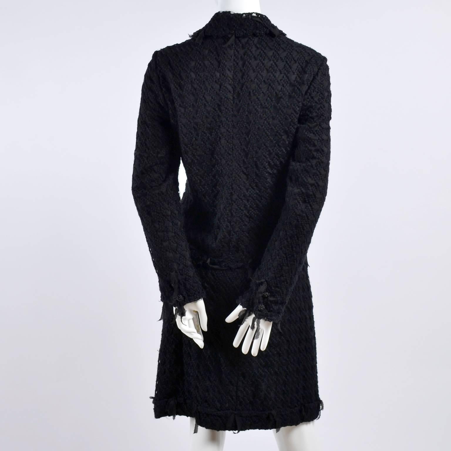 Chanel Jacket and Skirt Suit in Black Wool Tweed and Mesh With Ribbon Trim  2