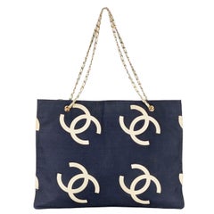 Rare CHANEL Jumbo CC XL Tote in water-repellent canvas navy blue & white