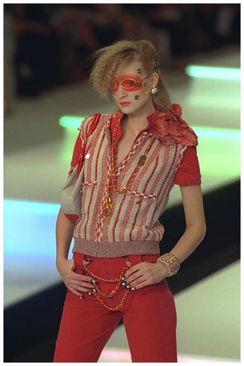 Women's Rare! CHANEL & Karl Lagerfeld 01P Spring/Summer RTW 2001 red Denim Jumpsuit 