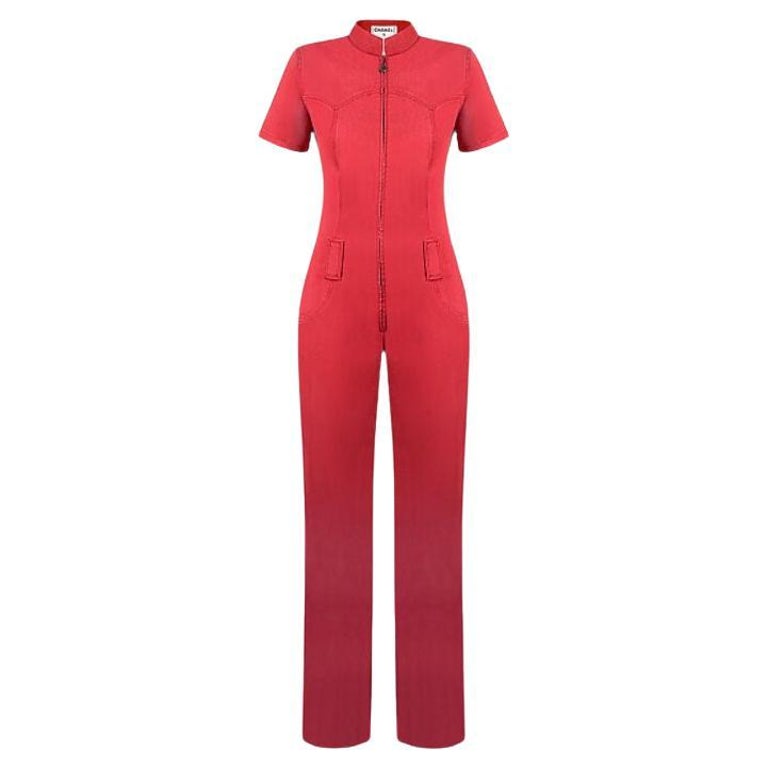 Rare! CHANEL and Karl Lagerfeld 01P Spring/Summer RTW 2001 red Denim  Jumpsuit at 1stDibs