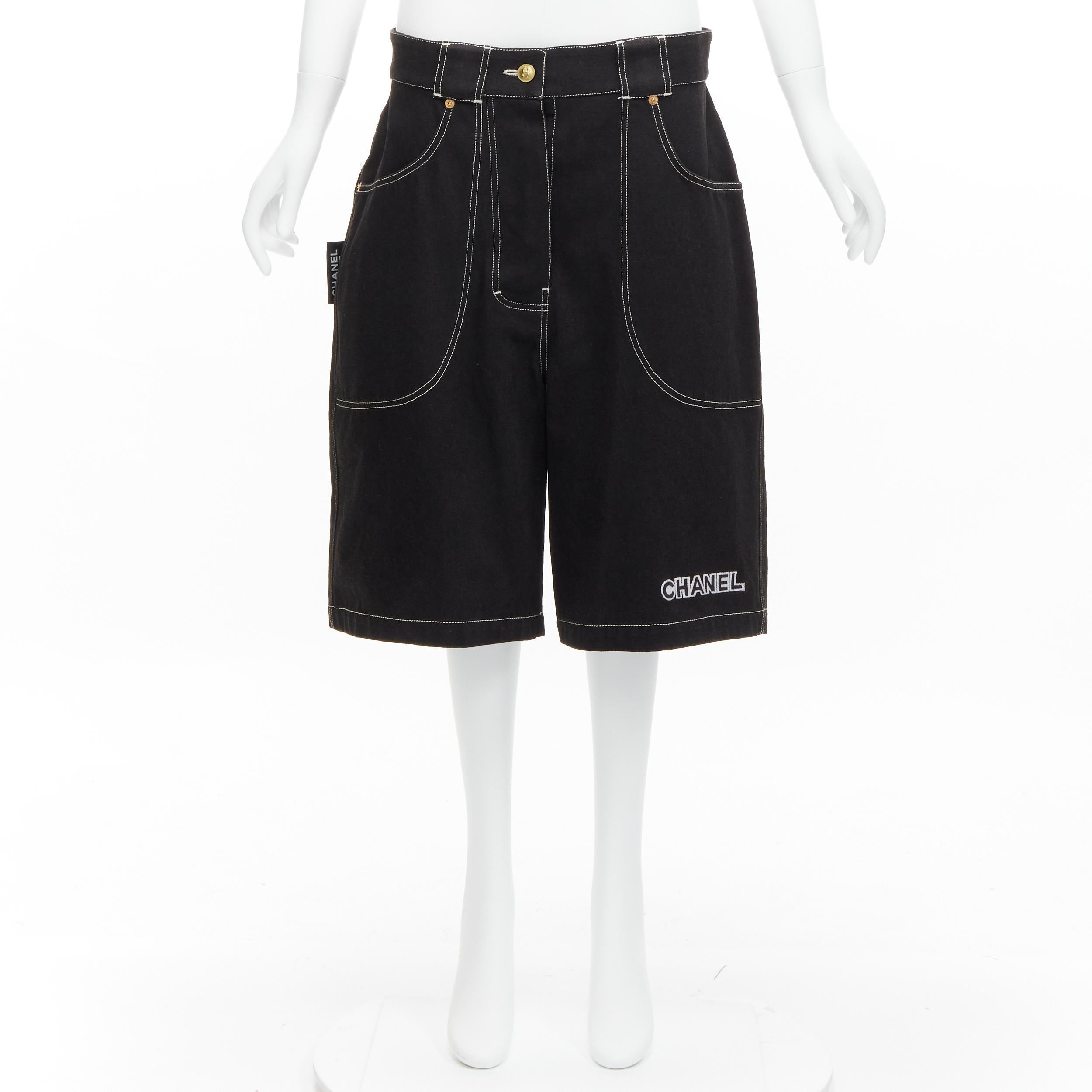 rare CHANEL Karl Lagerfeld 1994 Vintage Runway logo oversized denim shorts FR34 6