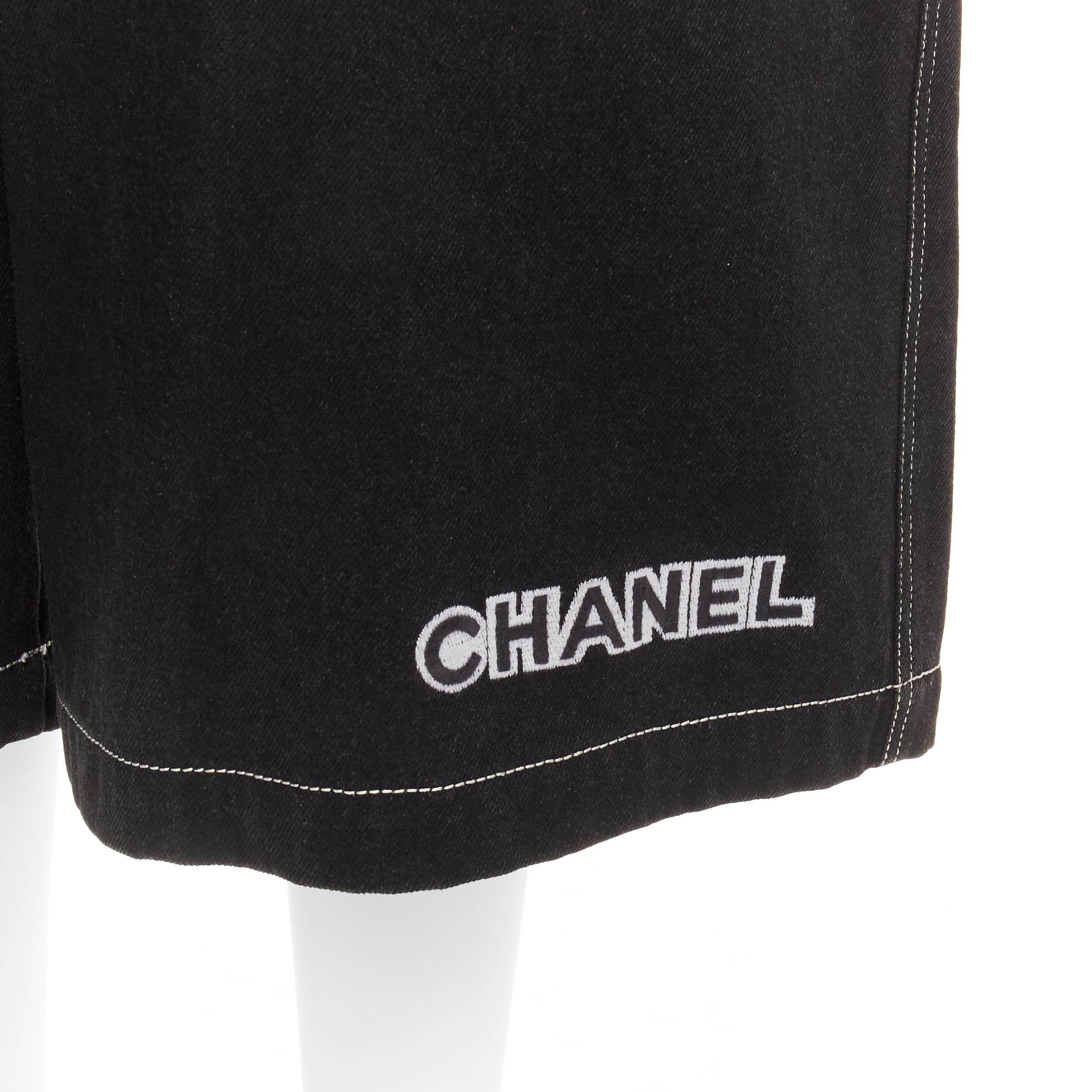 rare CHANEL Karl Lagerfeld 1994 Vintage Runway logo oversized denim shorts FR34 4