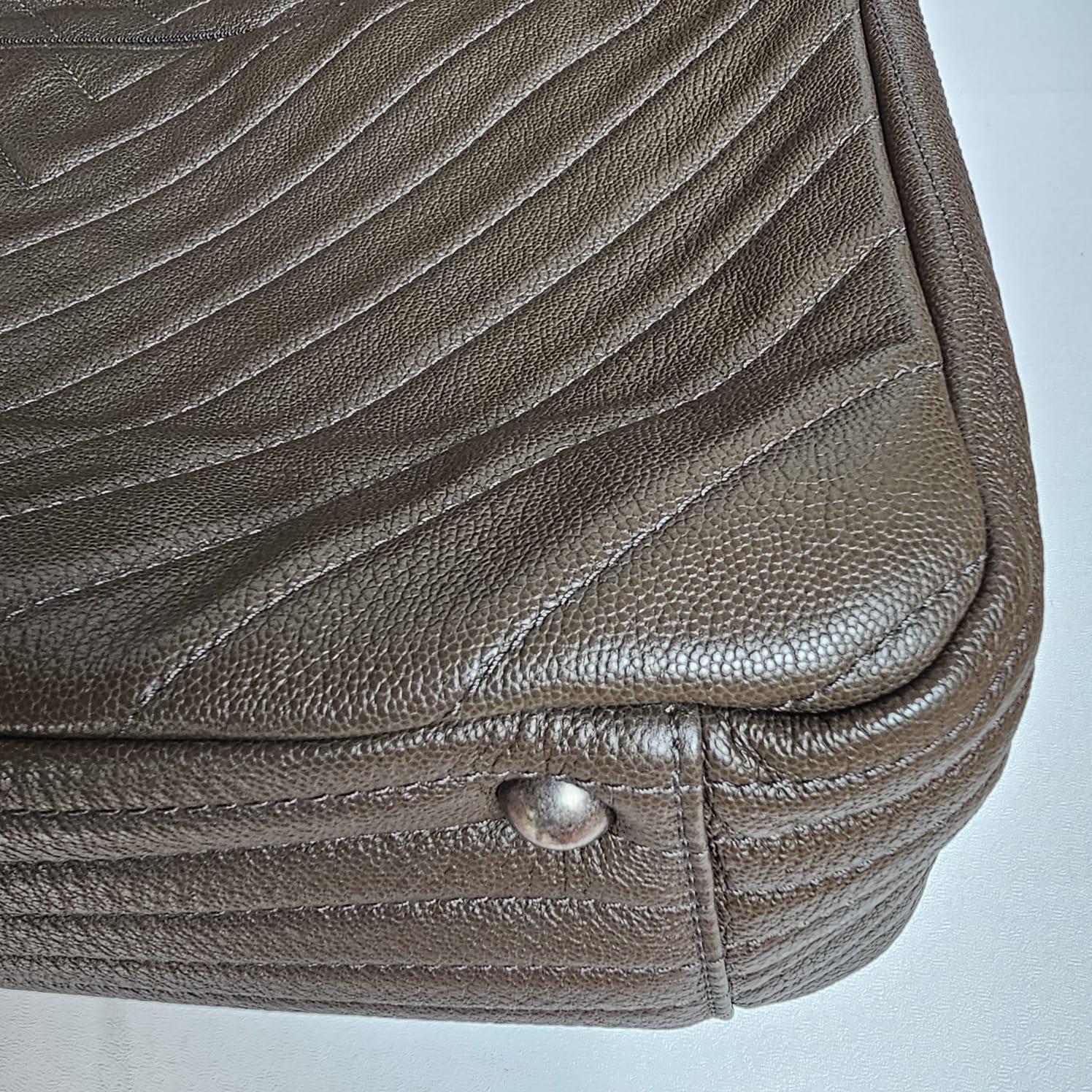 Rare Chanel Khaki Chevron Quilted XXL Flap Bag For Sale 5