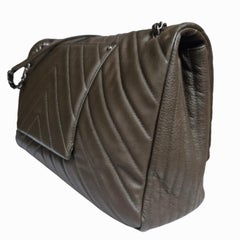 Rare Chanel Khaki Chevron Quilted XXL Flap Bag