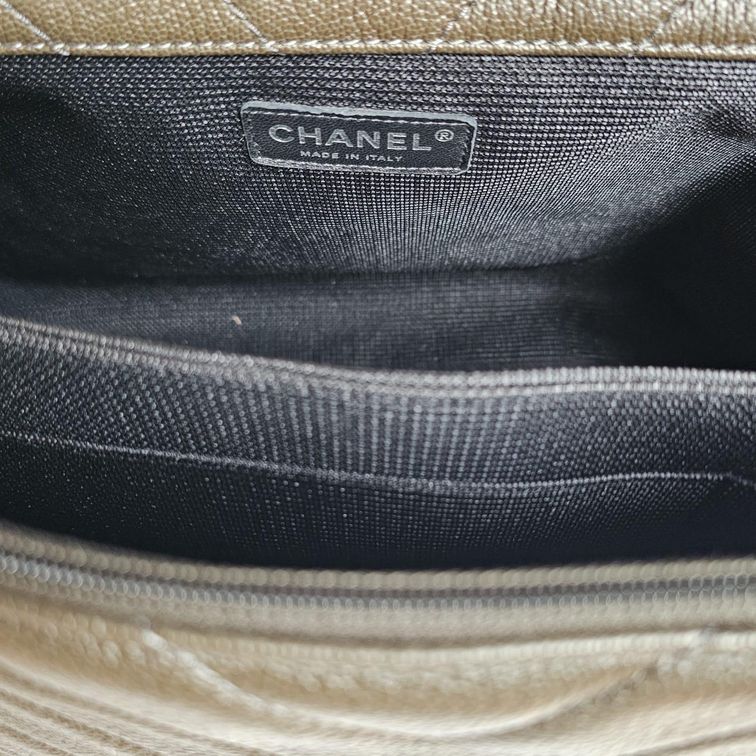 Rare Chanel Khaki Chevron Quilted XXL Flap Bag For Sale 15