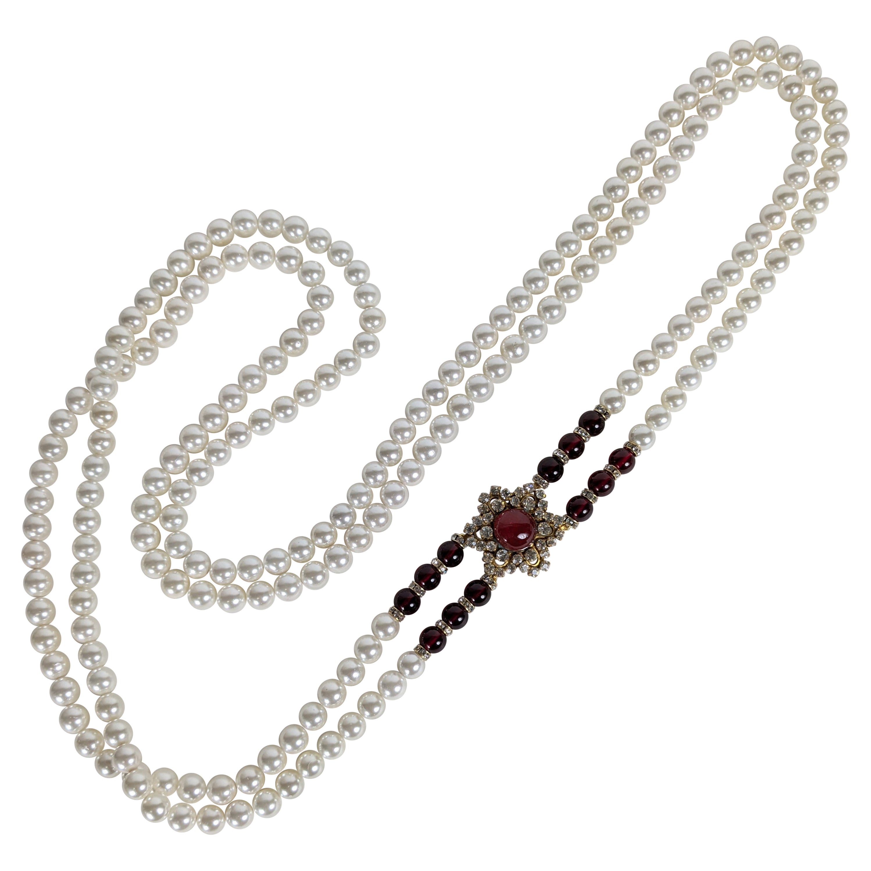 Rare Chanel Long Runway Pearls by Maison Gripoix For Sale