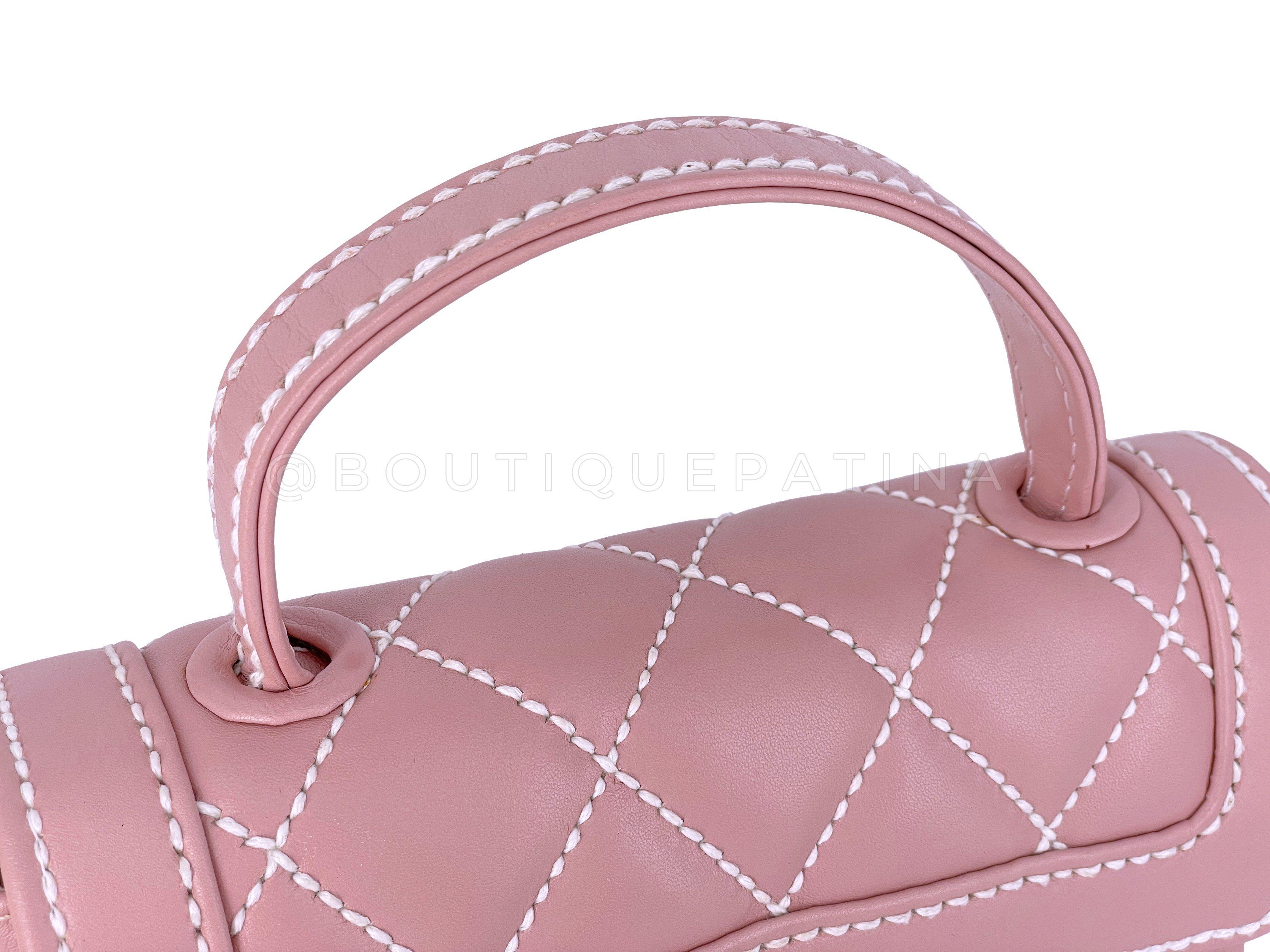 Rare Chanel Mauve Pink Wild Stitch Surpique Baby Flap Bag 66463 For Sale 6