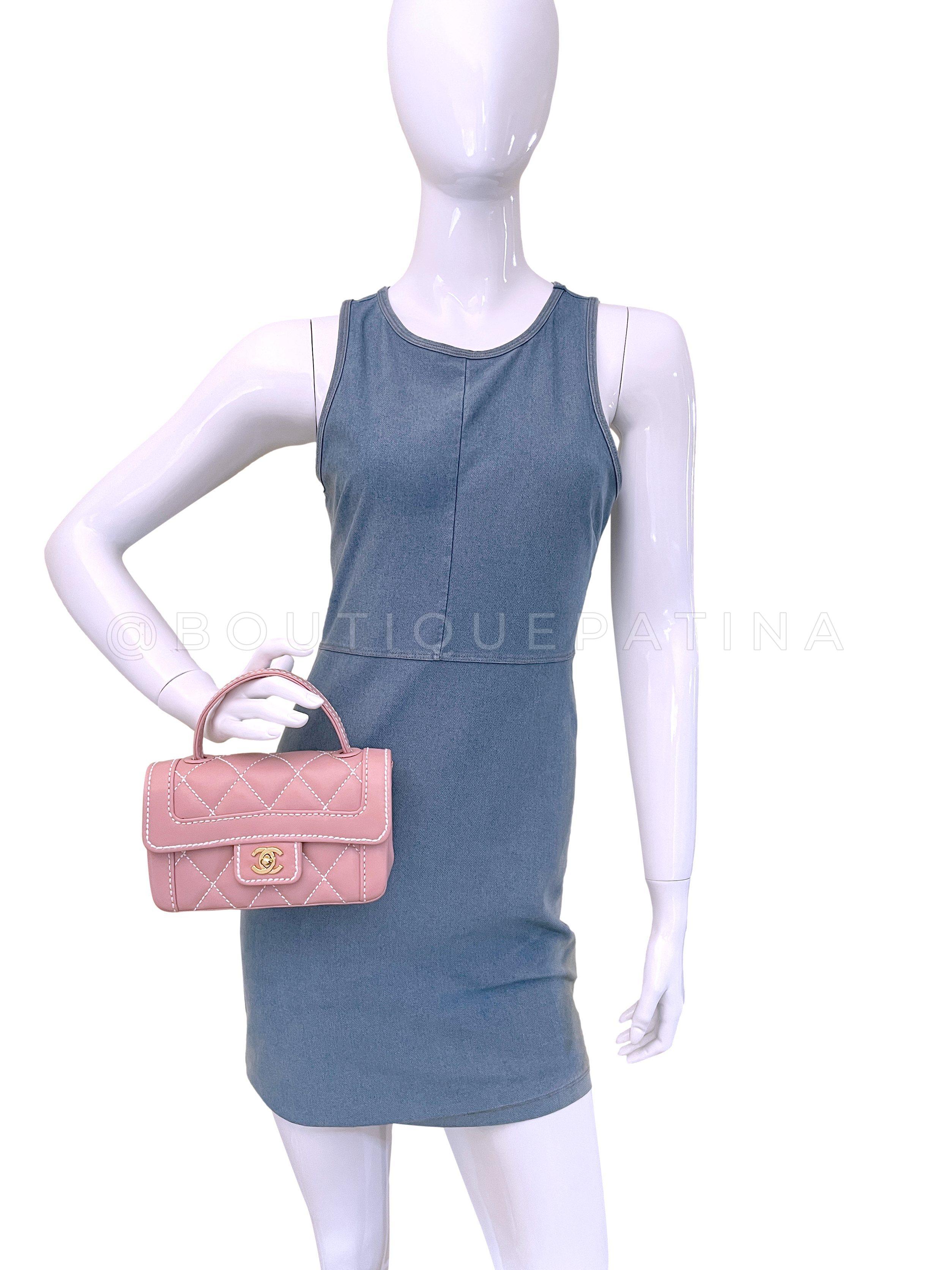 Rare Chanel Mauve Pink Wild Stitch Surpique Baby Flap Bag 66463 For Sale 8