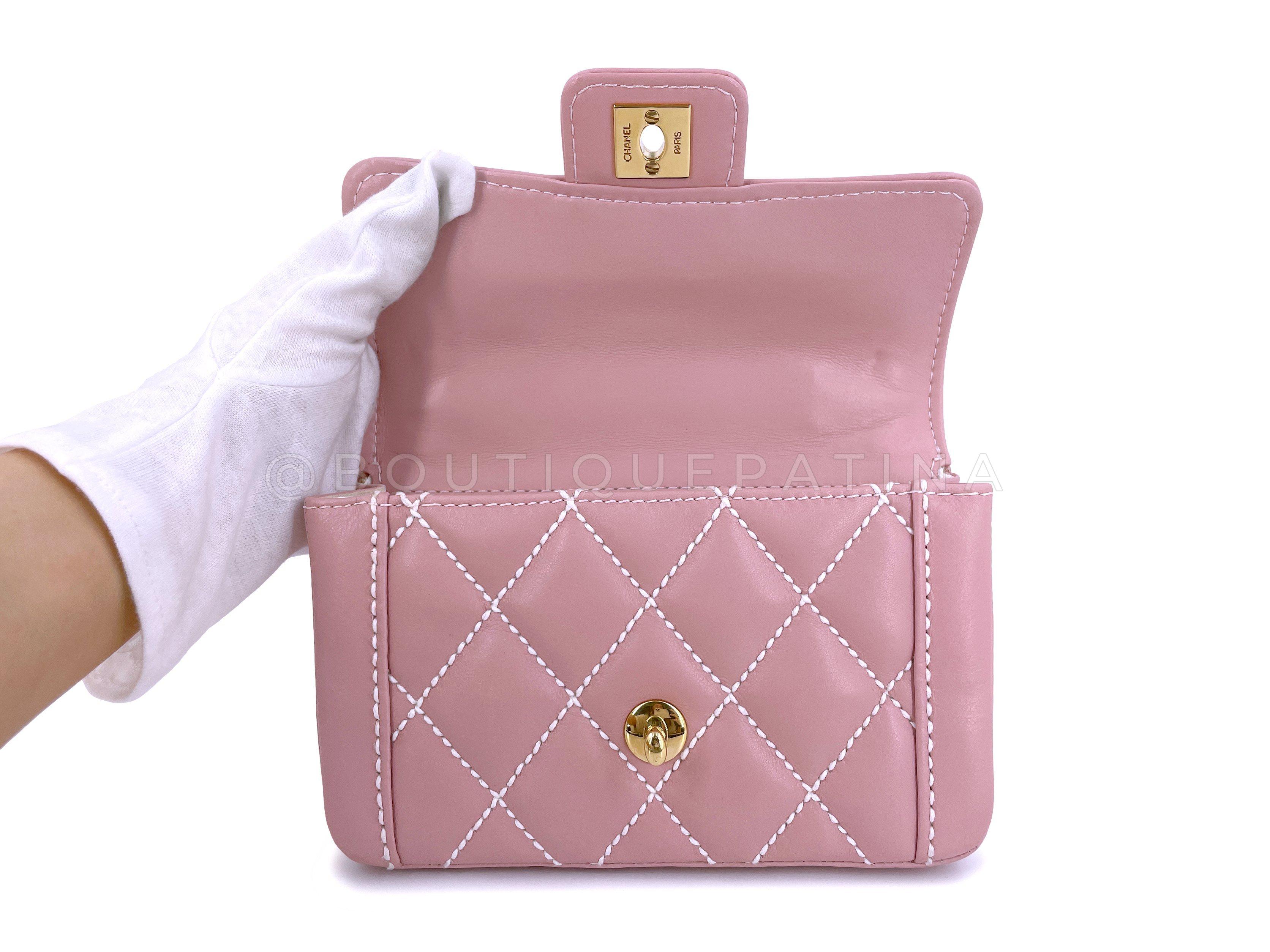 Women's Rare Chanel Mauve Pink Wild Stitch Surpique Baby Flap Bag 66463 For Sale