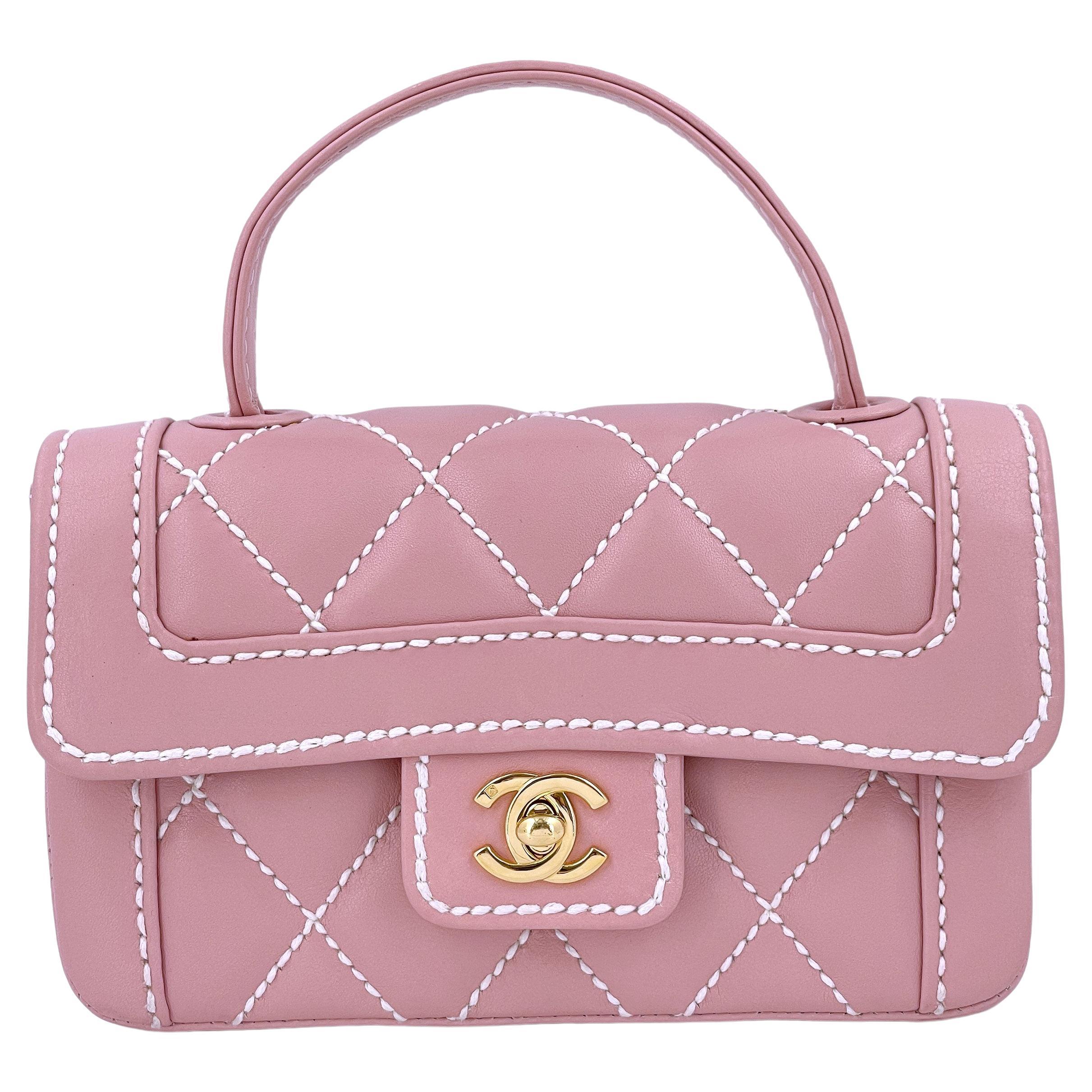 Rare Chanel Mauve Pink Wild Stitch Surpique Baby Flap Bag 66463
