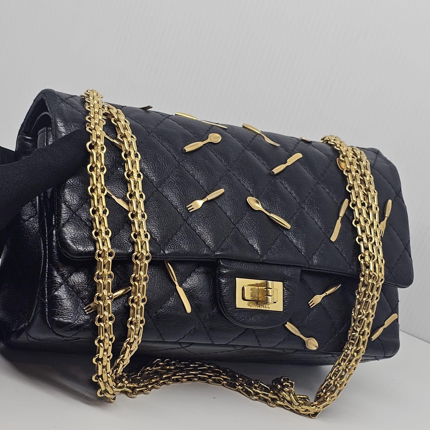 Black Rare Chanel Medium Reissue 2.55 Gold Brasserie Charm Flap Bag