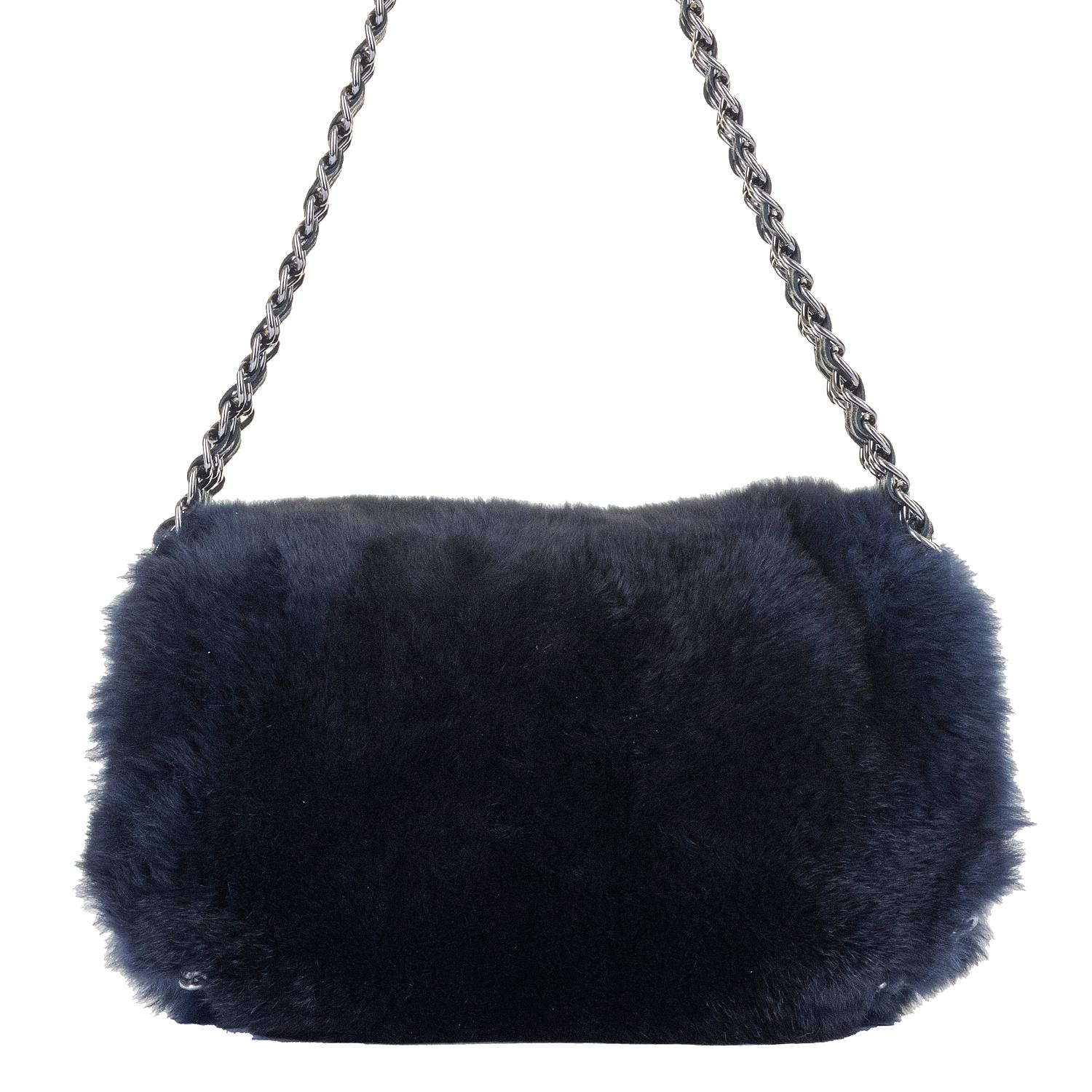 Rare Chanel Midnight Blue 'Orylag' Fur Evening Bag with Triple Shoulder Straps  In Excellent Condition For Sale In London, GB
