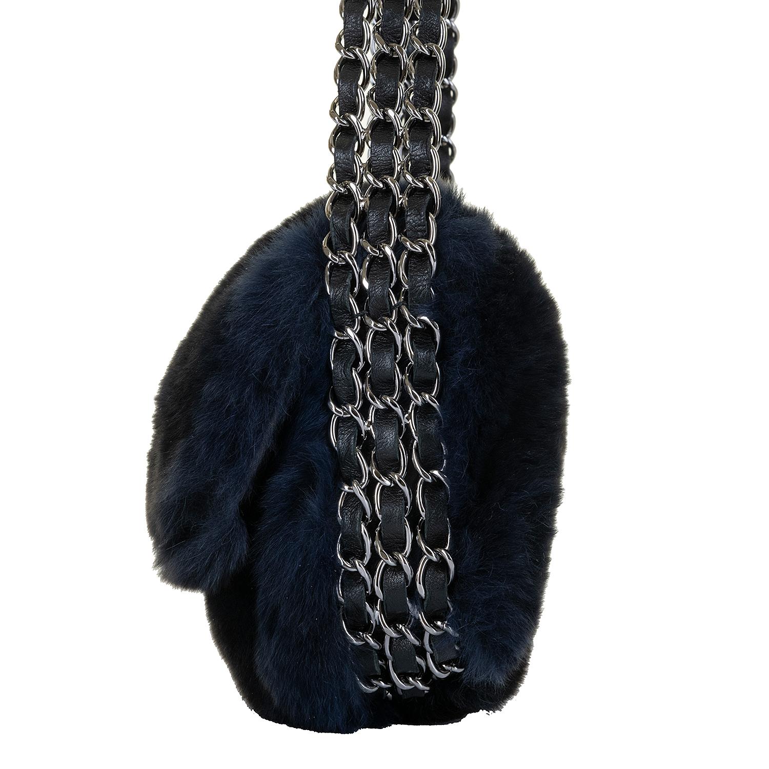Rare Chanel Midnight Blue 'Orylag' Fur Evening Bag with Triple Shoulder Straps  For Sale 1