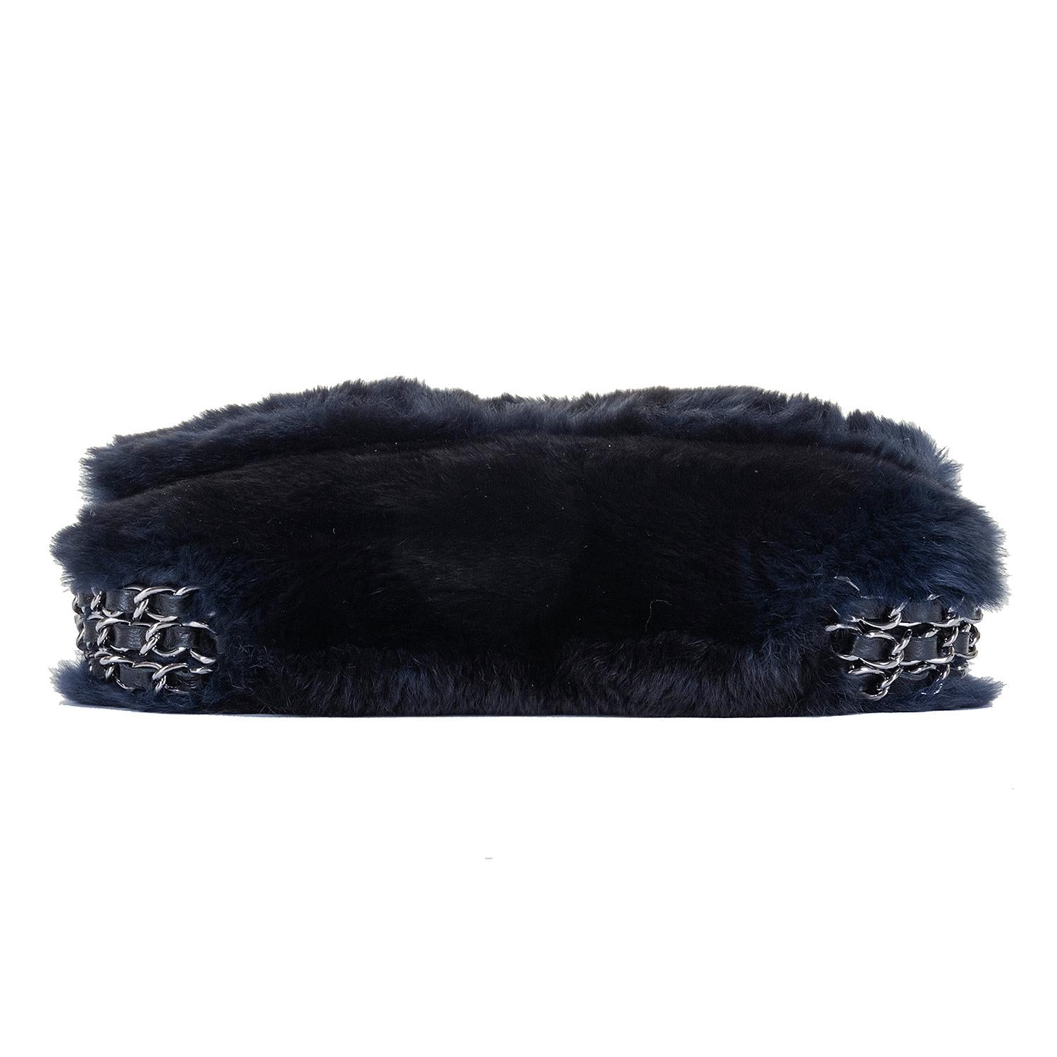 Black Rare Chanel Midnight Blue 'Orylag' Fur Evening Bag with Triple Shoulder Straps  For Sale
