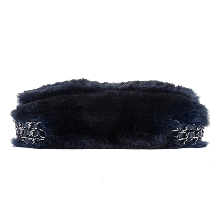 Rare Chanel Midnight Blue 'Orylag' Fur Evening Bag with Triple Shoulder
