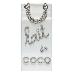 Rare Chanel Minaudière "Lait de Coco" shoulder bag in silver goat leather , RHW