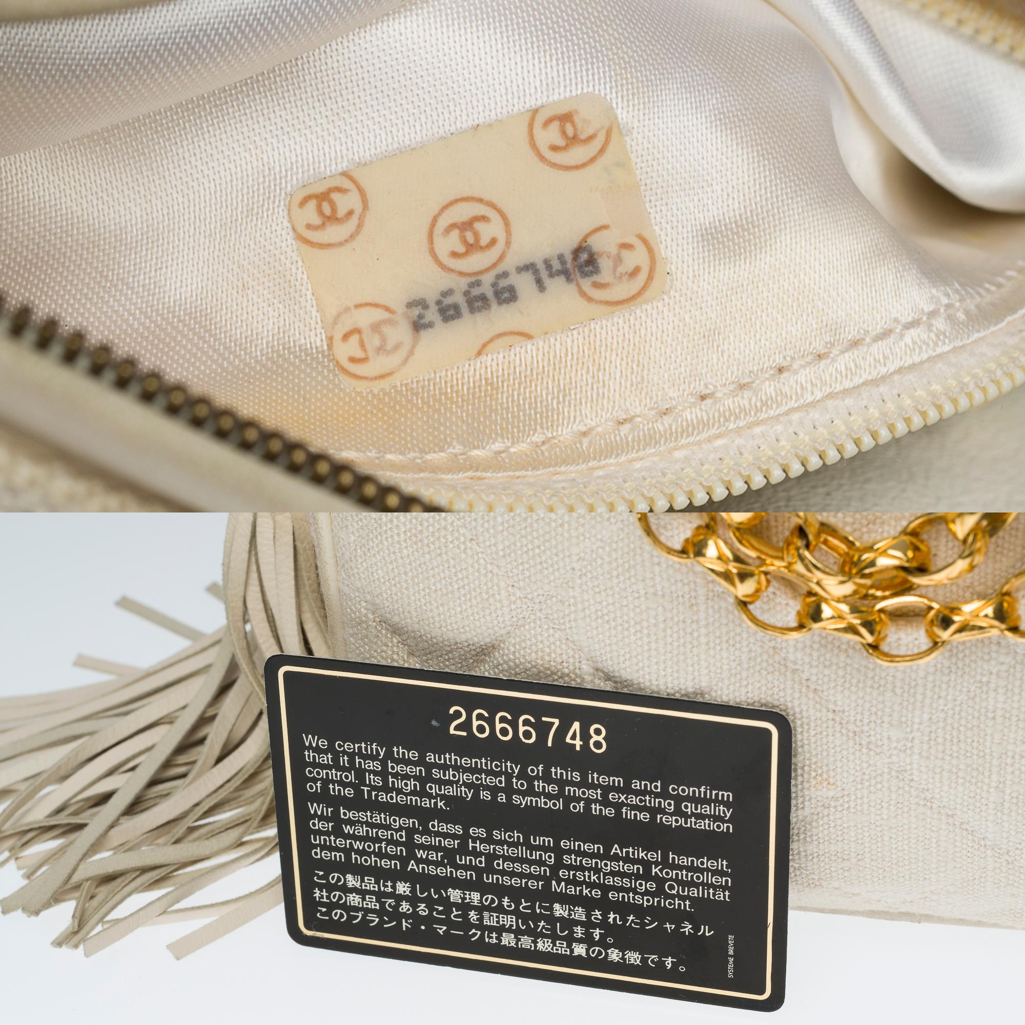 Beige Rare Chanel Mini Camera shoulder bag in ecru quilted linen, GHW