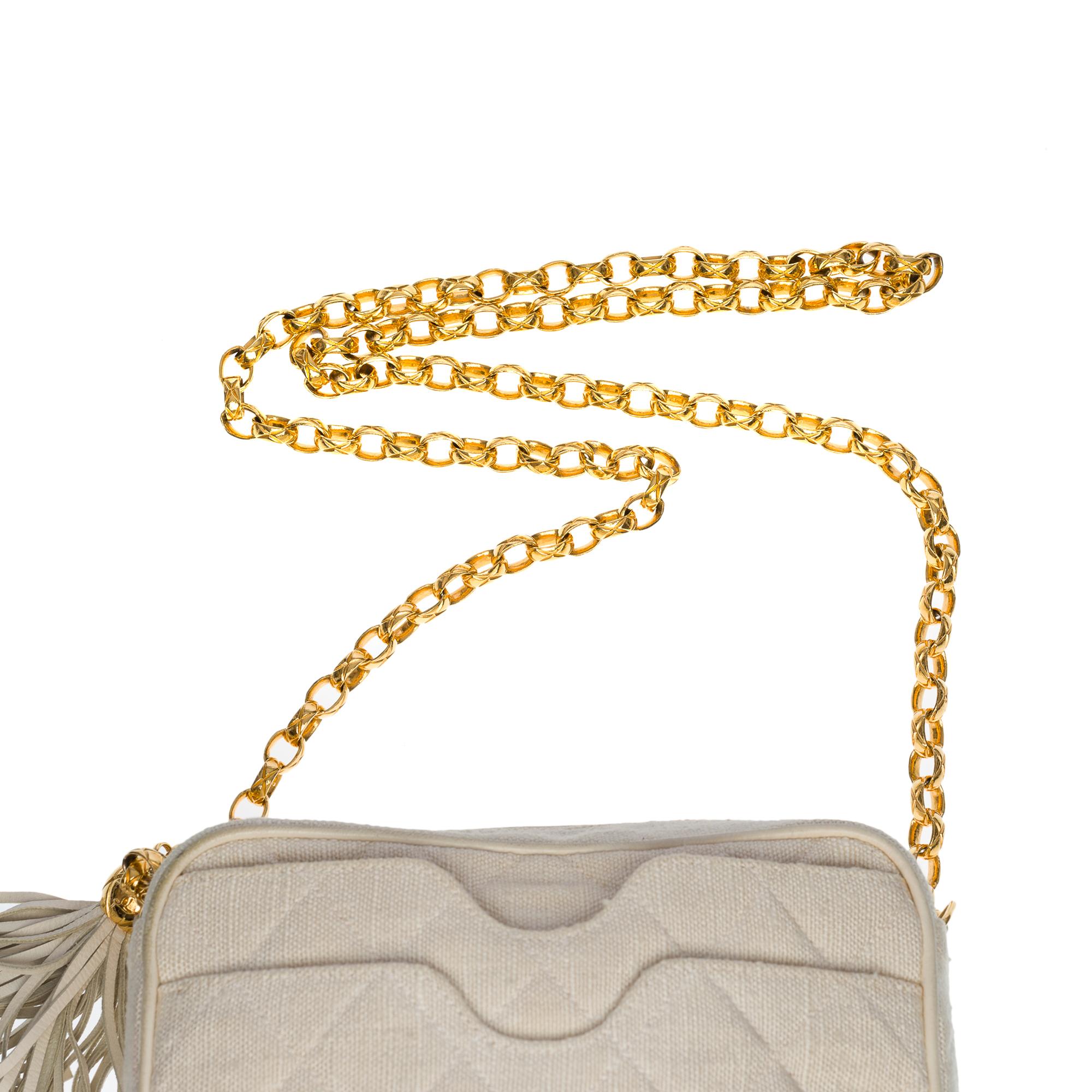 Women's Rare Chanel Mini Camera shoulder bag in ecru quilted linen, GHW