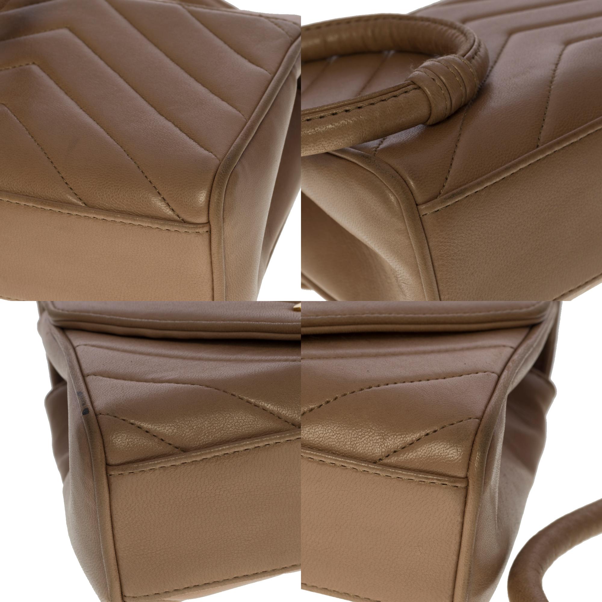 Rare Chanel Mini Flap bag with herringbone pattern in taupe lambskin leather, GHW 2