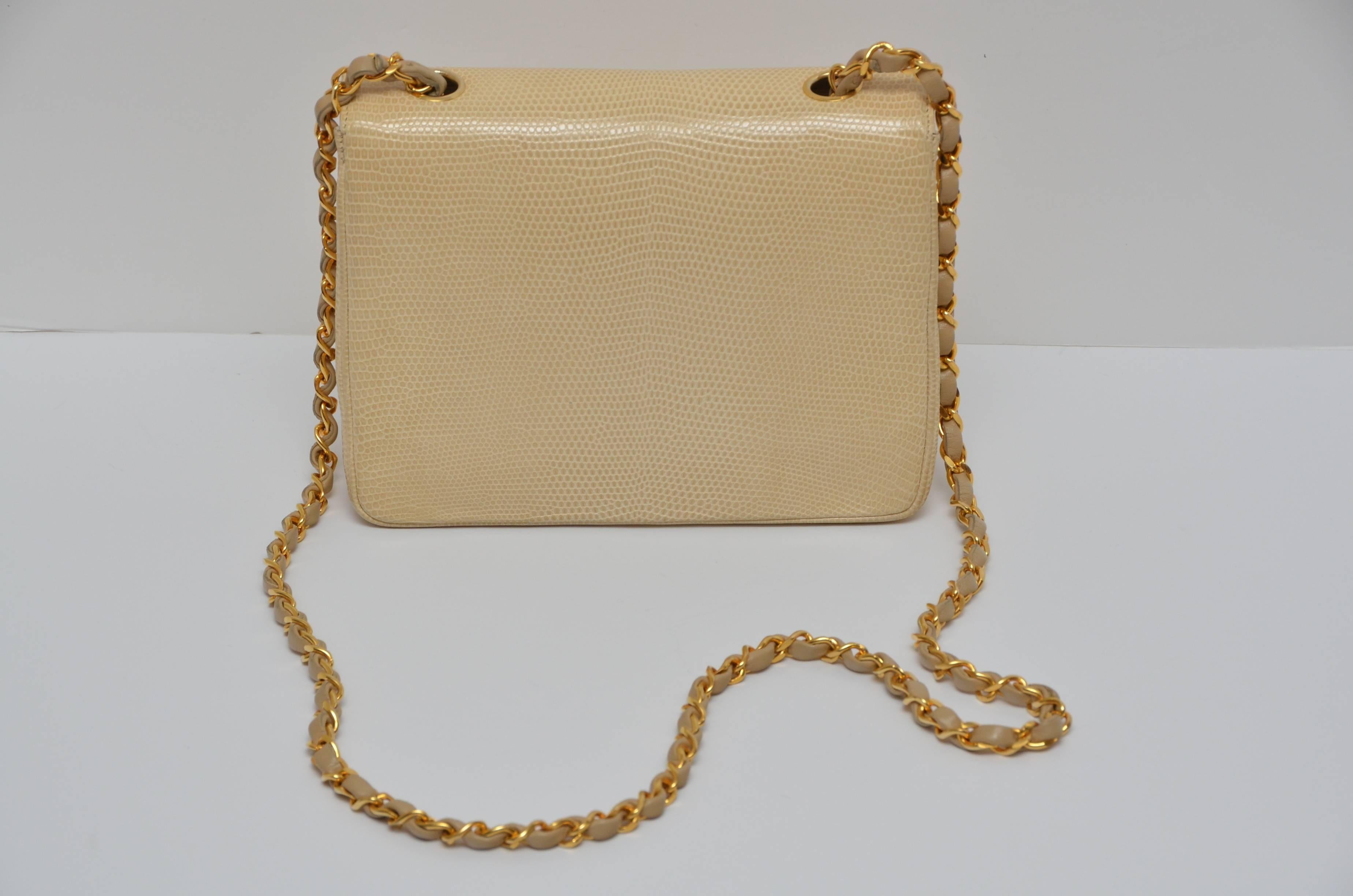 Beige Chanel Mini Lizard Handbag, 1990s    