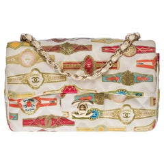 Rara borsa a tracolla Chanel Mini Timeless "Paris-Cuba" in raso bianco, GHW