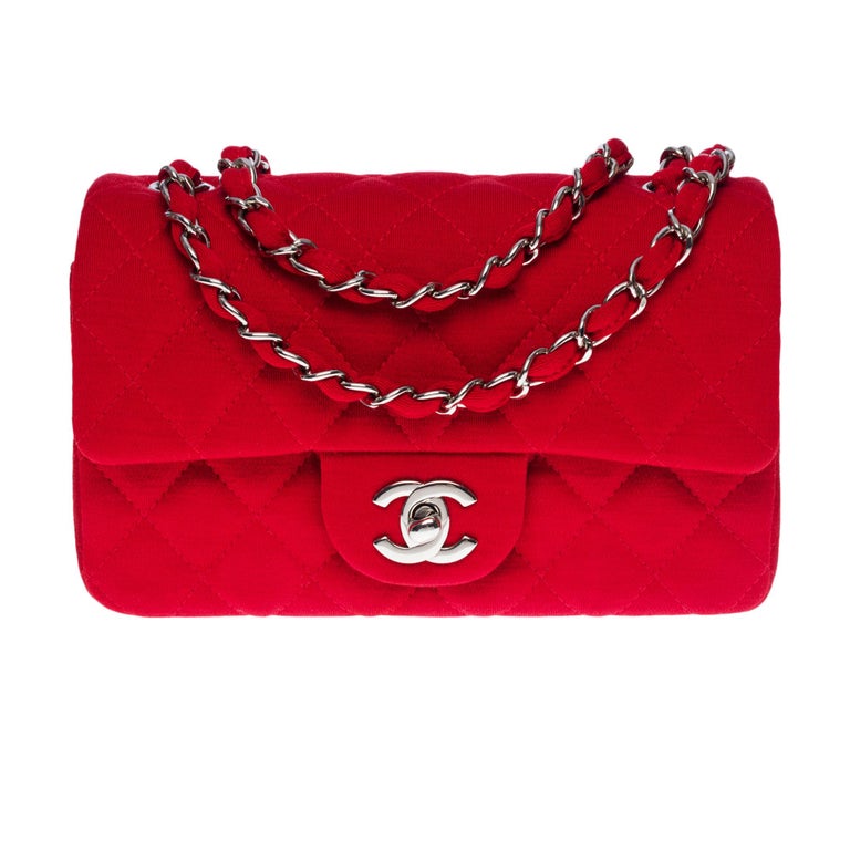 Rare Chanel Mini Timeless shoulder flap bag in red quilted jersey