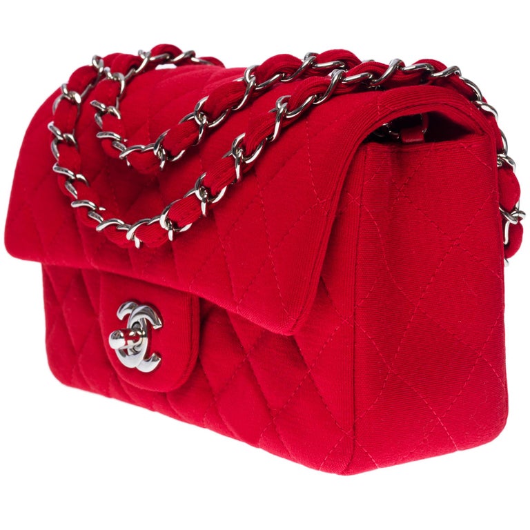Rare Chanel Mini Timeless shoulder flap bag in red quilted jersey, SHW at  1stDibs