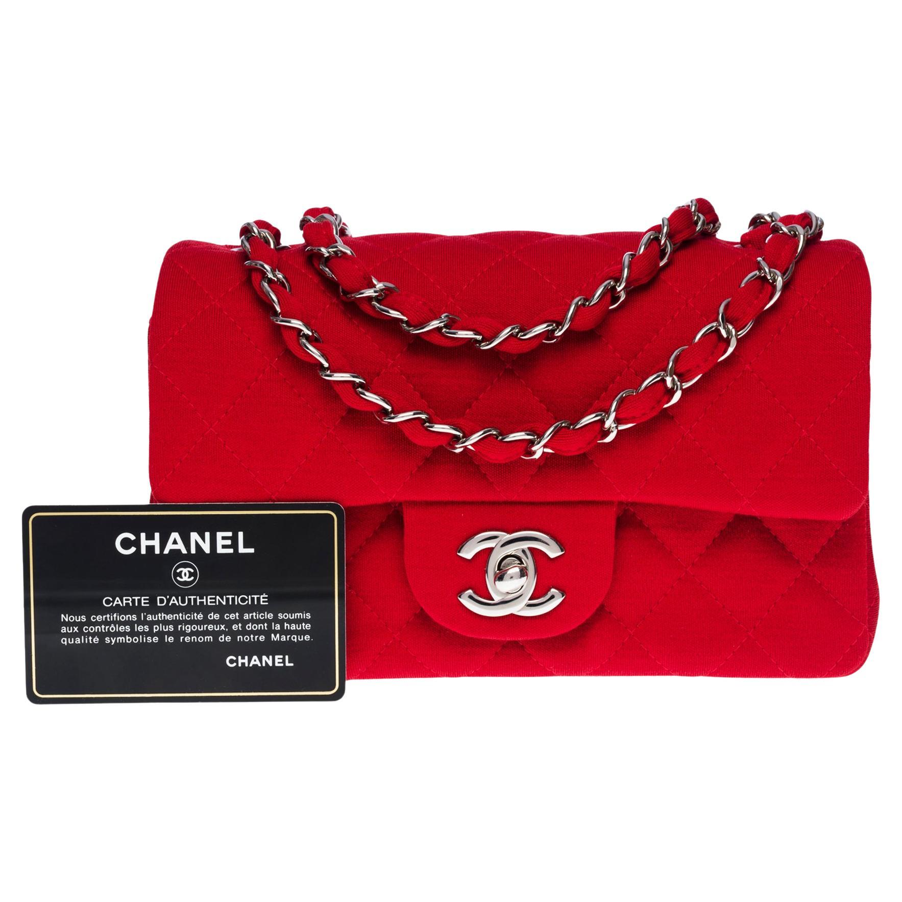 Rare Chanel Mini Timeless shoulder flap bag in red quilted jersey, SHW at  1stDibs