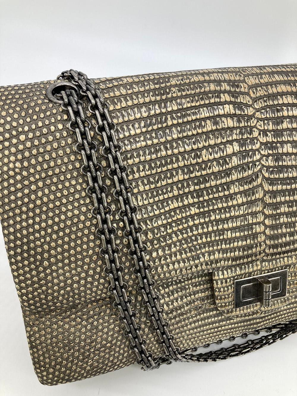  Chanel Rare sac à double rabat classique 227 en lézard naturel, réédition Pour femmes 