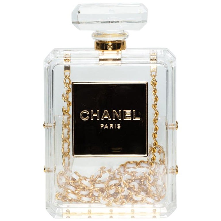CHANEL Marbled Plexiglass Buonasera Perfume Bottle Clutch White